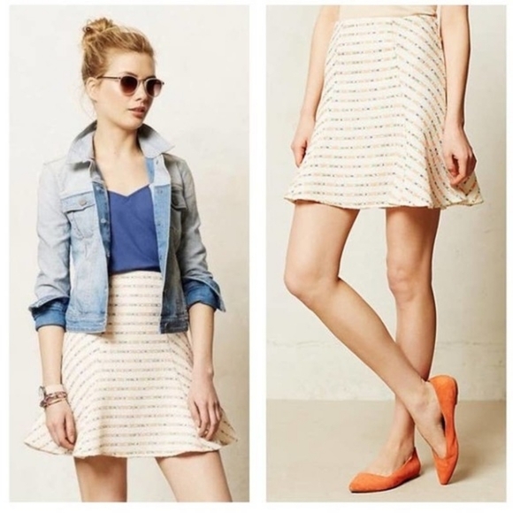 Maeve Dresses & Skirts - 💘 Anthro Maeve Lucaya Swing Skirt 4 Metallic Stripe Knit Ivory Gold Zipper